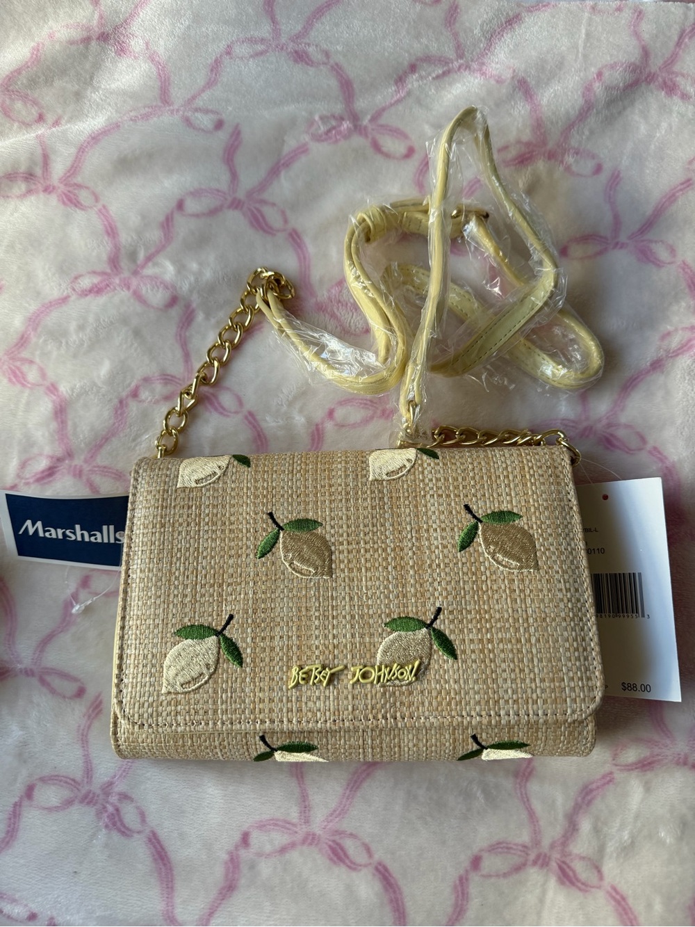 Betsey Johnson Beige Lemon Embroidered Crossbody Bag